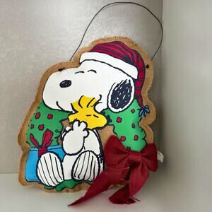 Snoopy & Woodstock Burlap Christmas Wall Hanging Door Decor Current USA